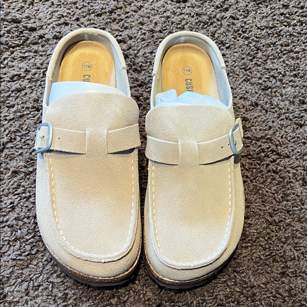 NIB Taupe Suede Slip-On Loafers with Buckle